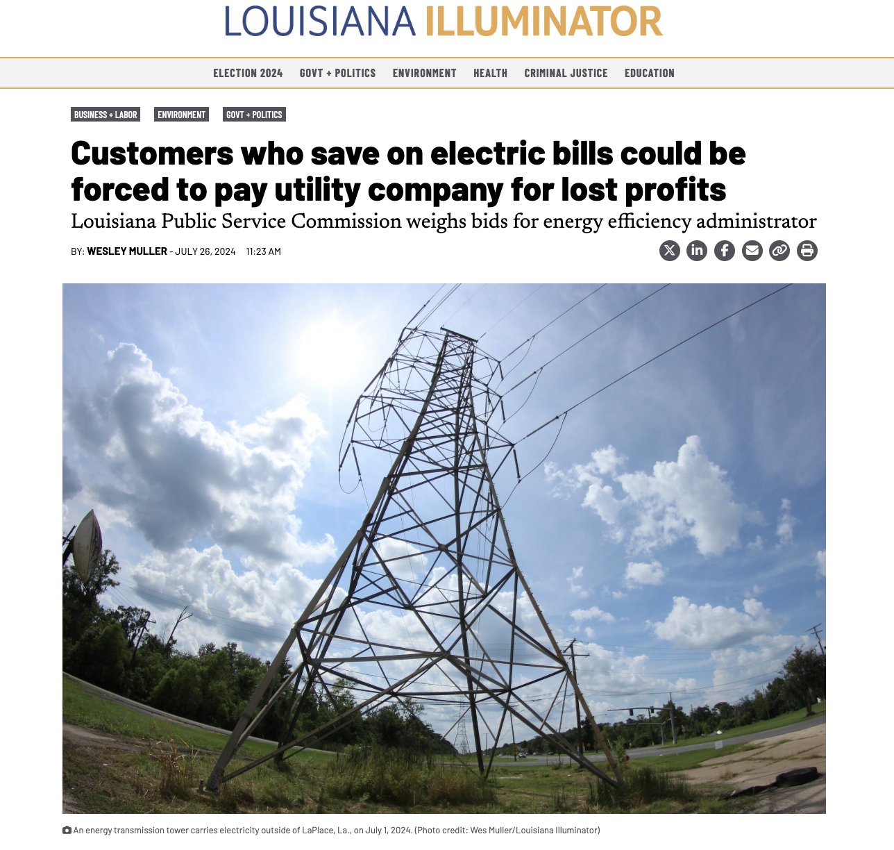 Electricity - Business Labo Louisiana Illuminator Election 2024 Govt Politics Environment Health Criminal Justice Education Customers who save on electric bills could be forced to pay utility company for lost profits Louisiana Public Service Commission we